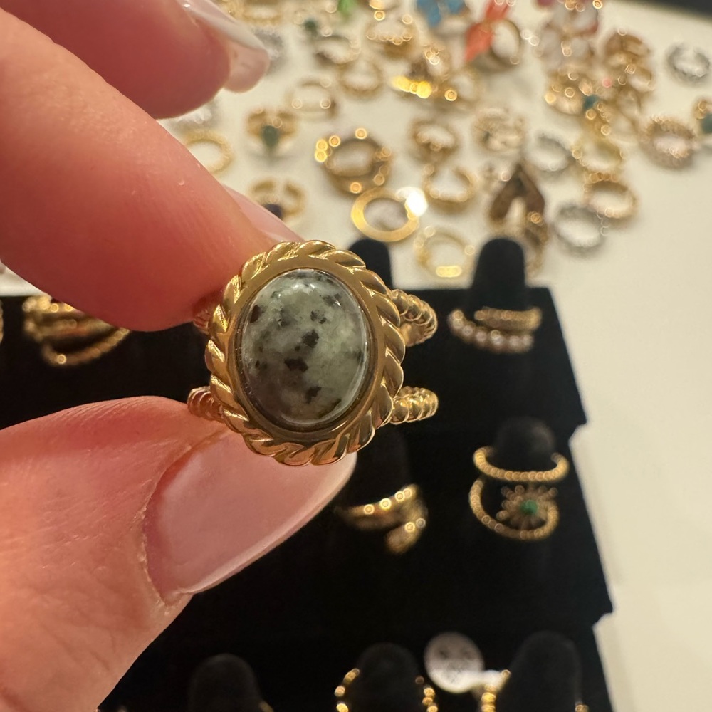 Gold and Black Stone Ring 18 k plated gold